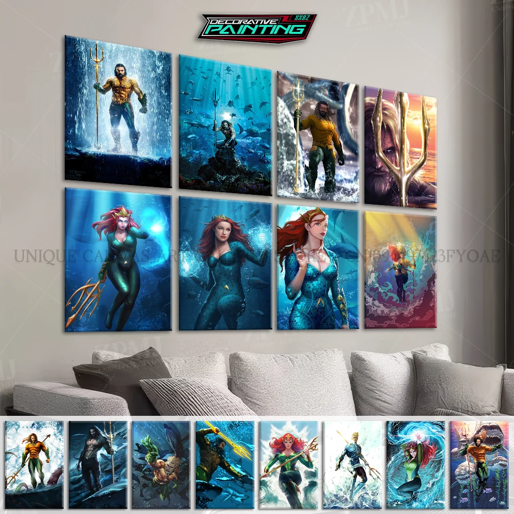 

DC Comics Justice League Aquaman Pictures Home Decor Canvas Painting Modern Printed Poster Wall Art Living Room Frameless Mural