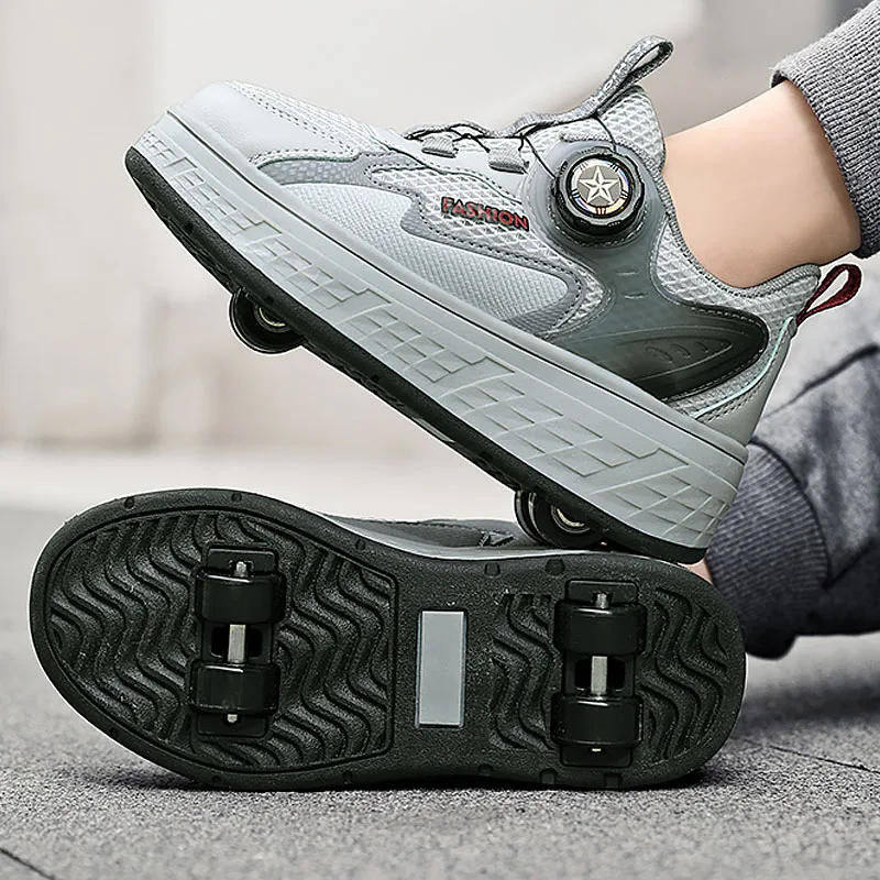 Children's Four-wheeled Walking Summer Girls Breathable Sports Skates Boys Side Swivel Buckle Retractable Roller Kids Shoes