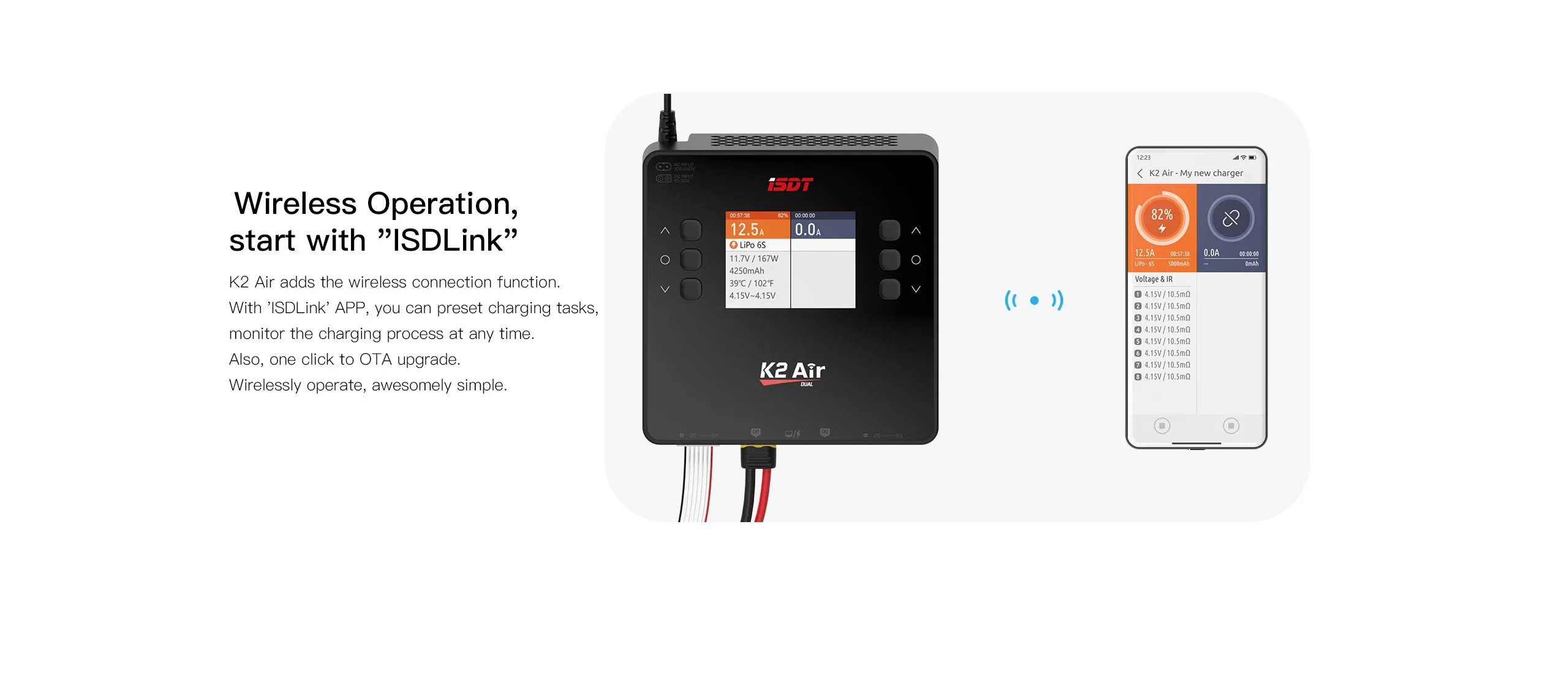 ISDT K2 Air AC 200W DC 500Wx2 20A Dual Channel Balance Lipo Charger Discharger for Lipo NiMh Pb Battery