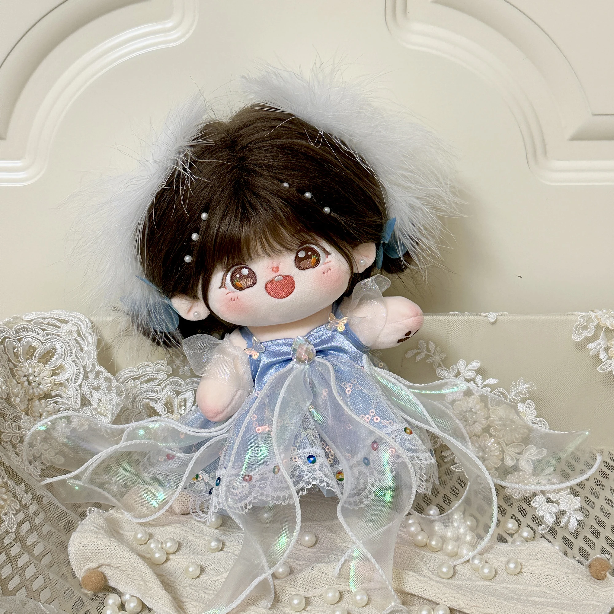 Jupe dégradée en peluche douce faite à la main pour fille, vêtements originaux, tenue bleue, costume imbibé de beurre, accessoires de cosplay, 20cm