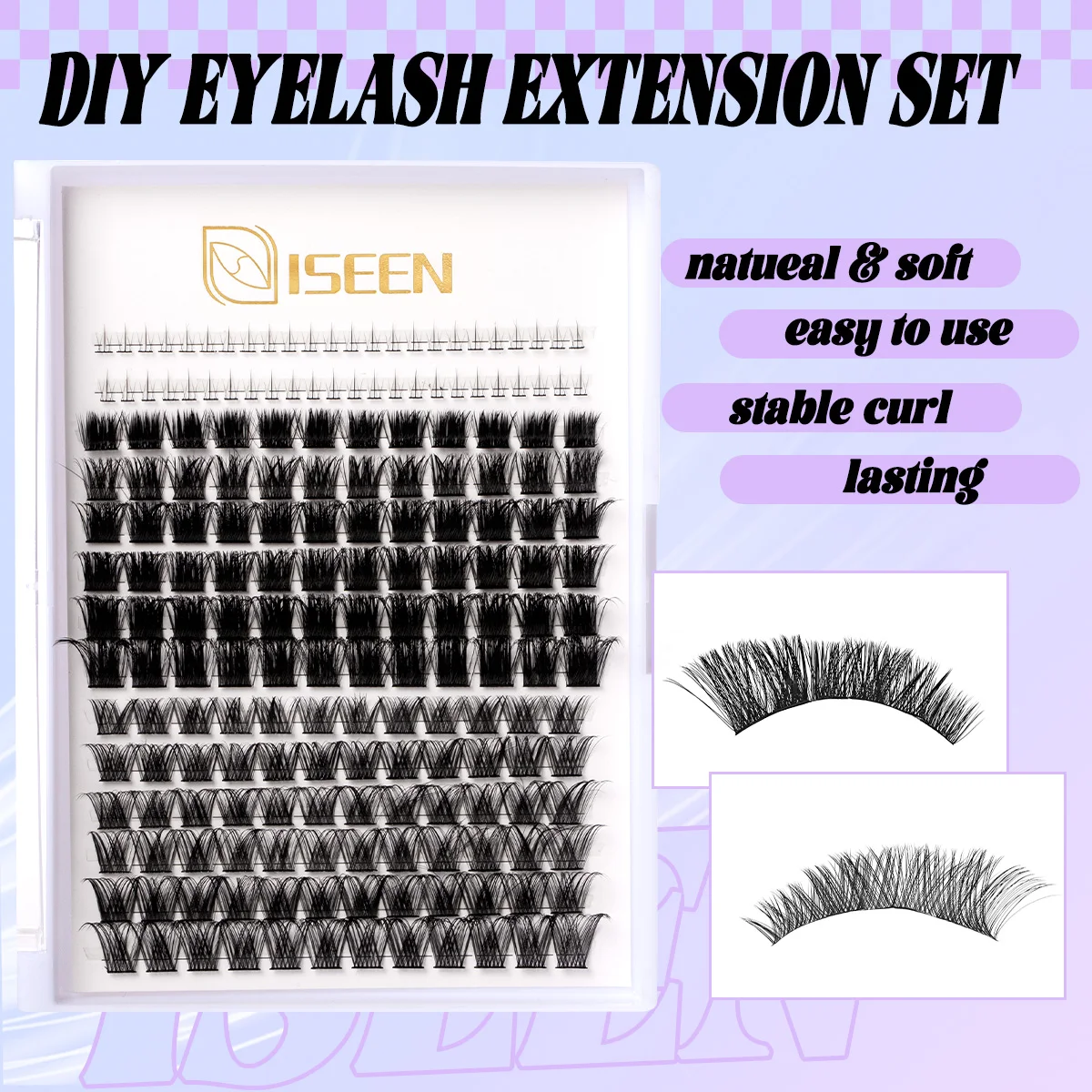 Kit de grappes de cils, Kit d'extension de cils à Volume épais, boucles C, avec brosse à Mascara, dissolvant de colle pour cils, applicateurs de cils