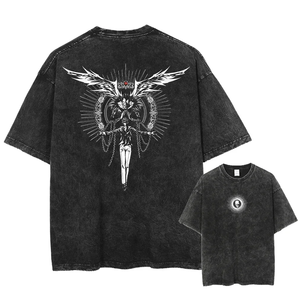

Men Streetwear Washed Black T Shirt Anime Graphic Print TShirt Summer Oversized Vintage T-Shirt Unisex Harajuku Cotton Tee