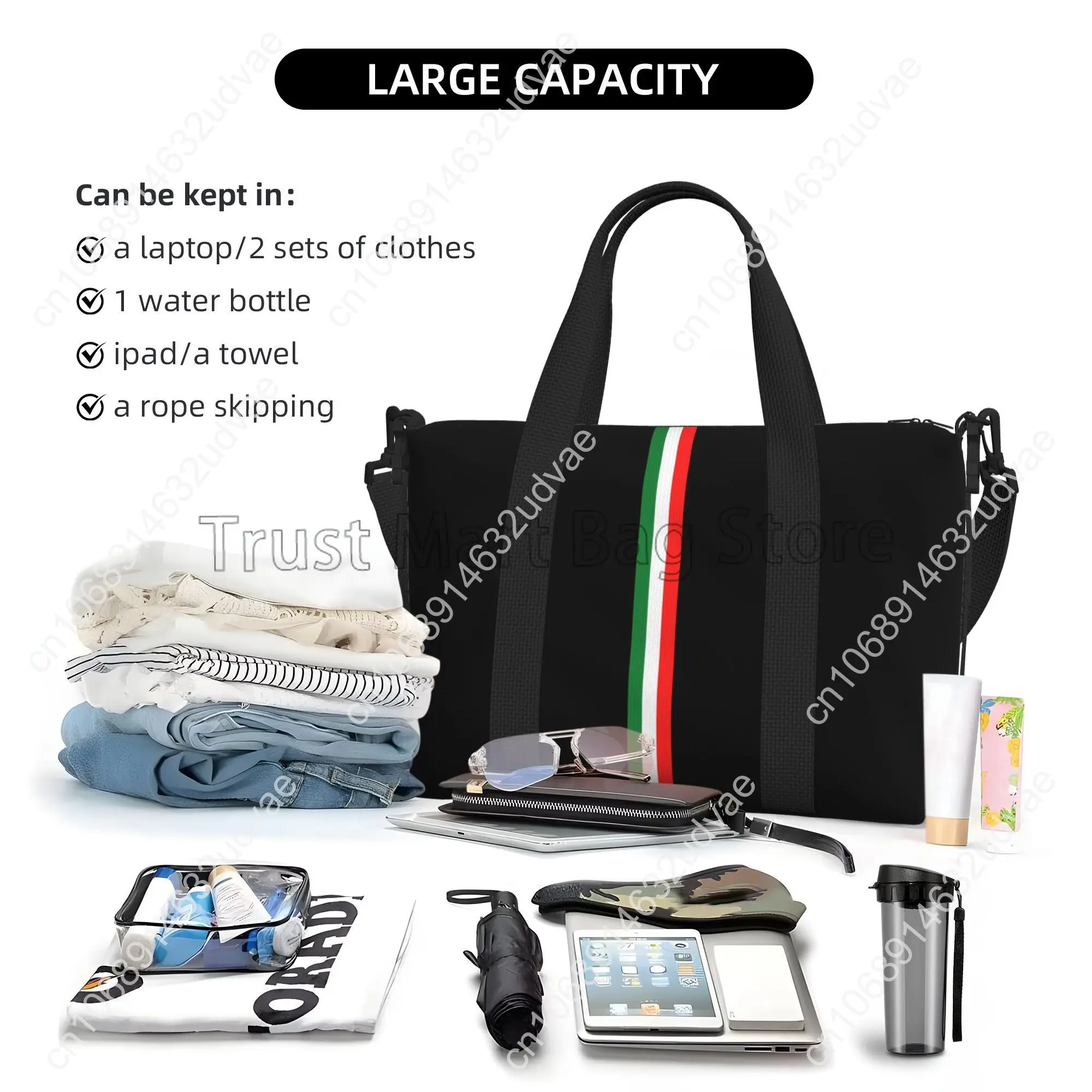 Italian Flag Print Duffle Bag for Travel Unisex Handbag Shoulder Bag for Sports Gym Yoga Waterproof Weekender Overnight Bags