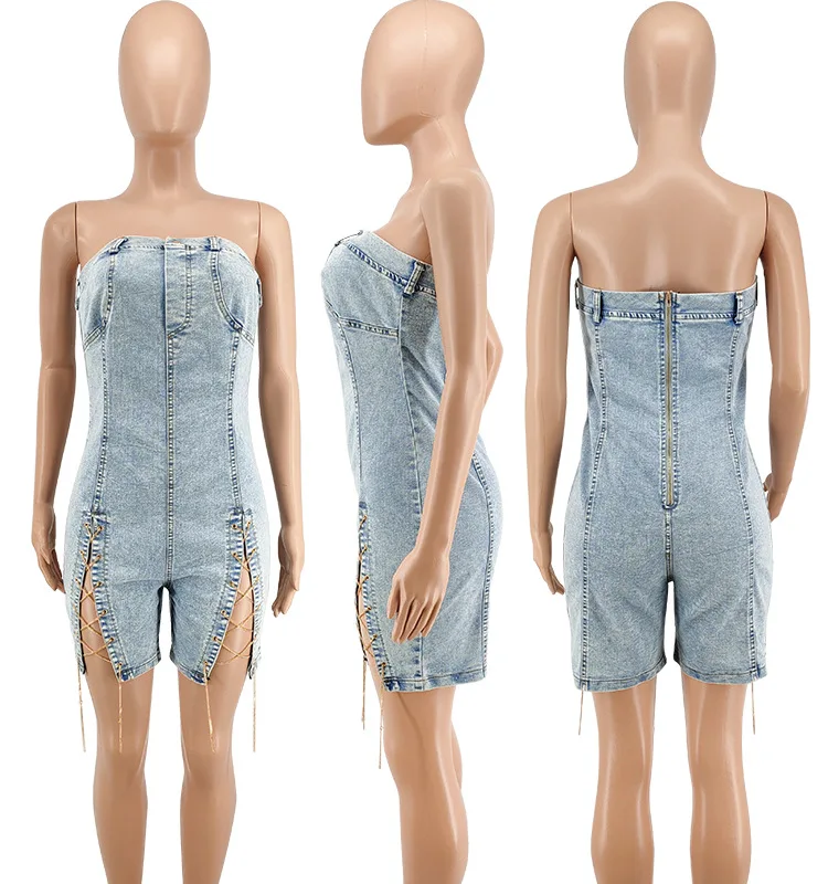 Jumpsuits Playsuits Women One Piece Jeans Short Pants Backless Chain Hollow Out Strapless Rompers Shorts Streetwear Summer 2026
