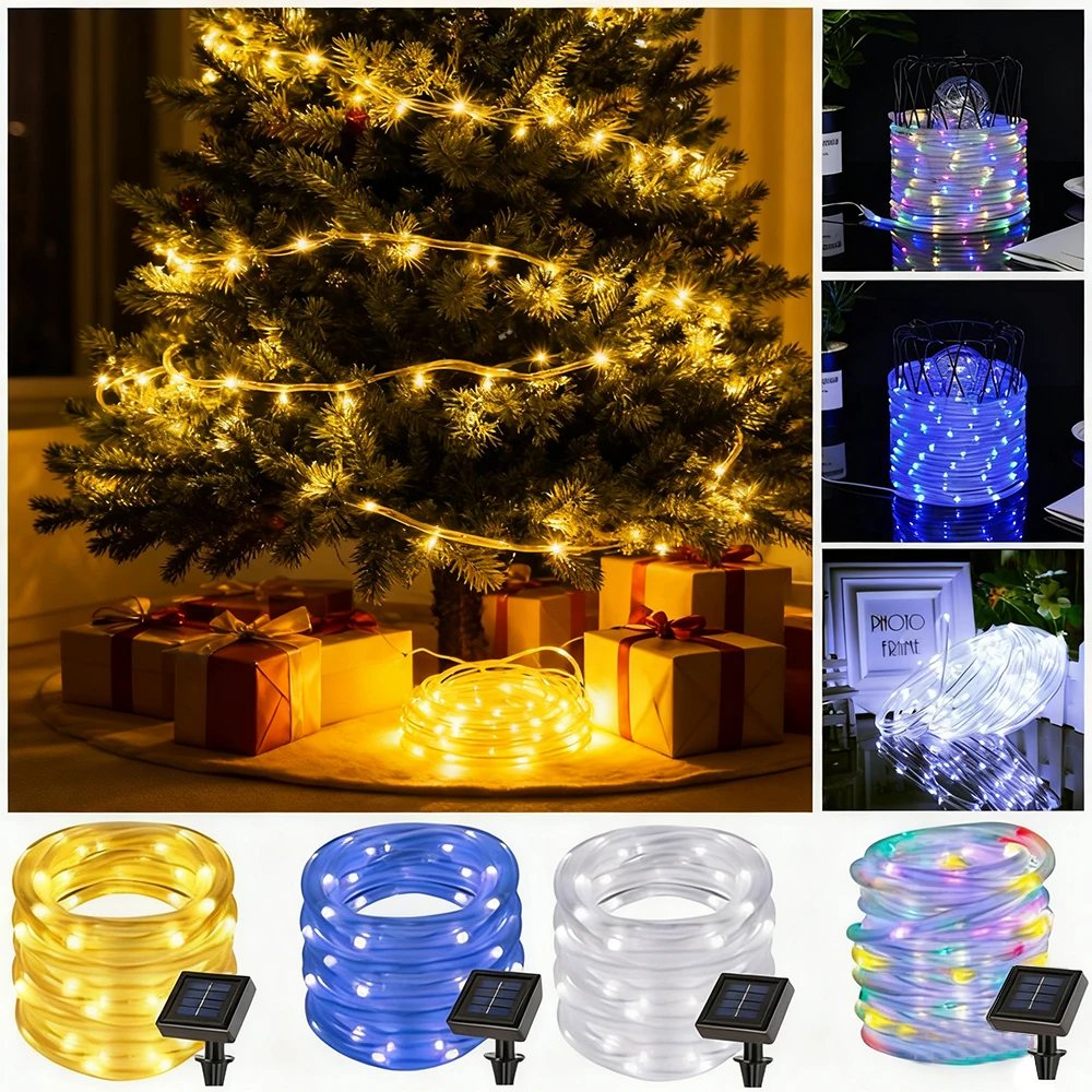 

1 комплект солнечных веревочных фонарей, рождественское наружное освещение, 33 фута 100LED солнечные веревочные гирлянды, солнечные садовые трубки