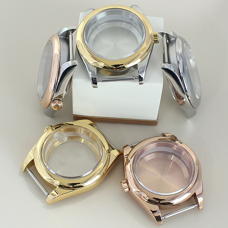 36mm 39mm Luxury Watch Case with seal ring Sapphire Glass For Nh35 Nh36 Nh34 Miyota8215 Movement Replace Case 28.5mm Dial Oyster