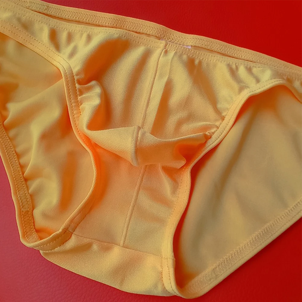 섹시한 남성 캐주얼 브리프 볼록 파우치 언더팬츠 속옷, 로우 웨이스트 브리프 아이스 실크 팬티, 비치웨어 수영복