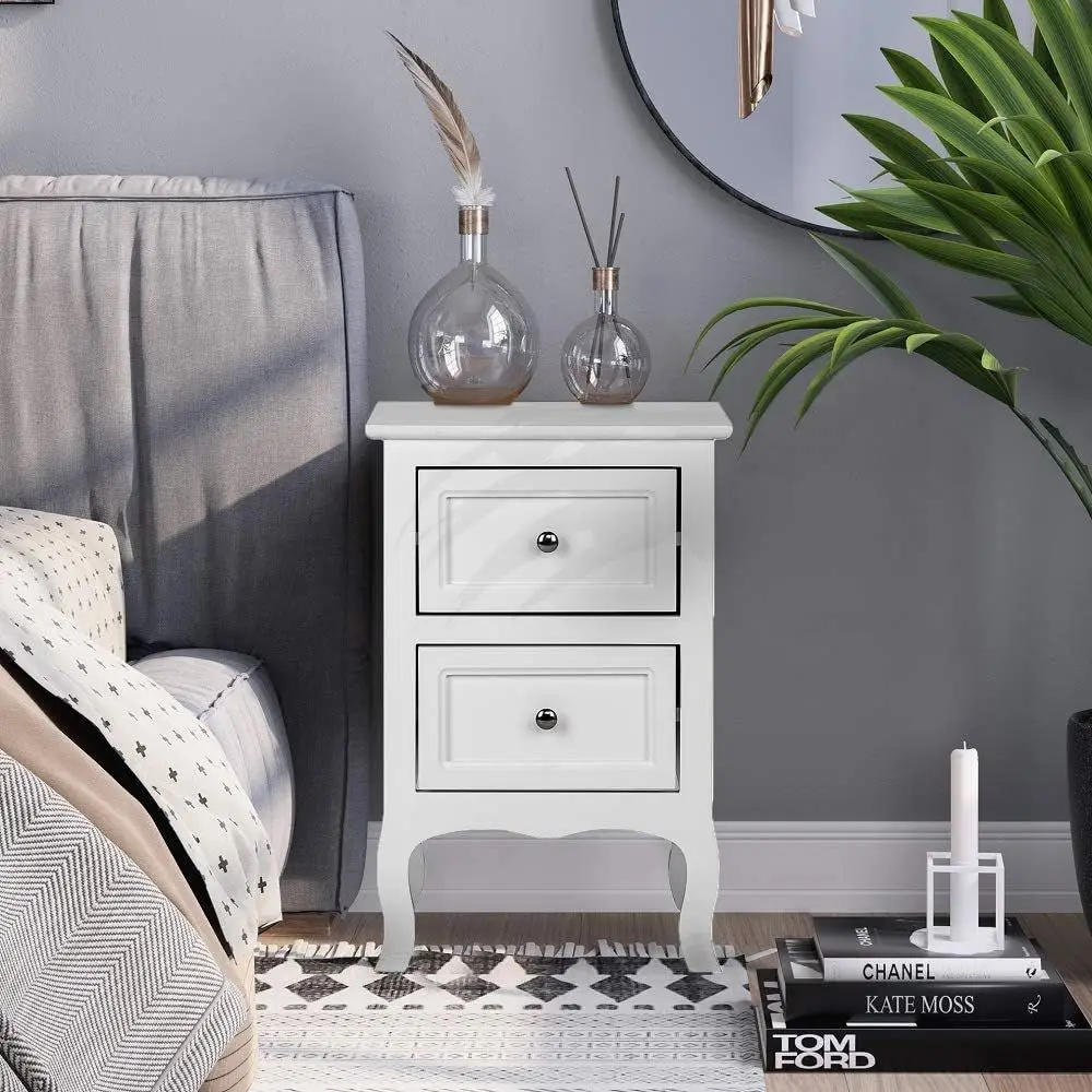 Compact White Nightstand with 2 Drawers for Small Spaces, Ideal for Bedrooms, Dorms, and Living Rooms