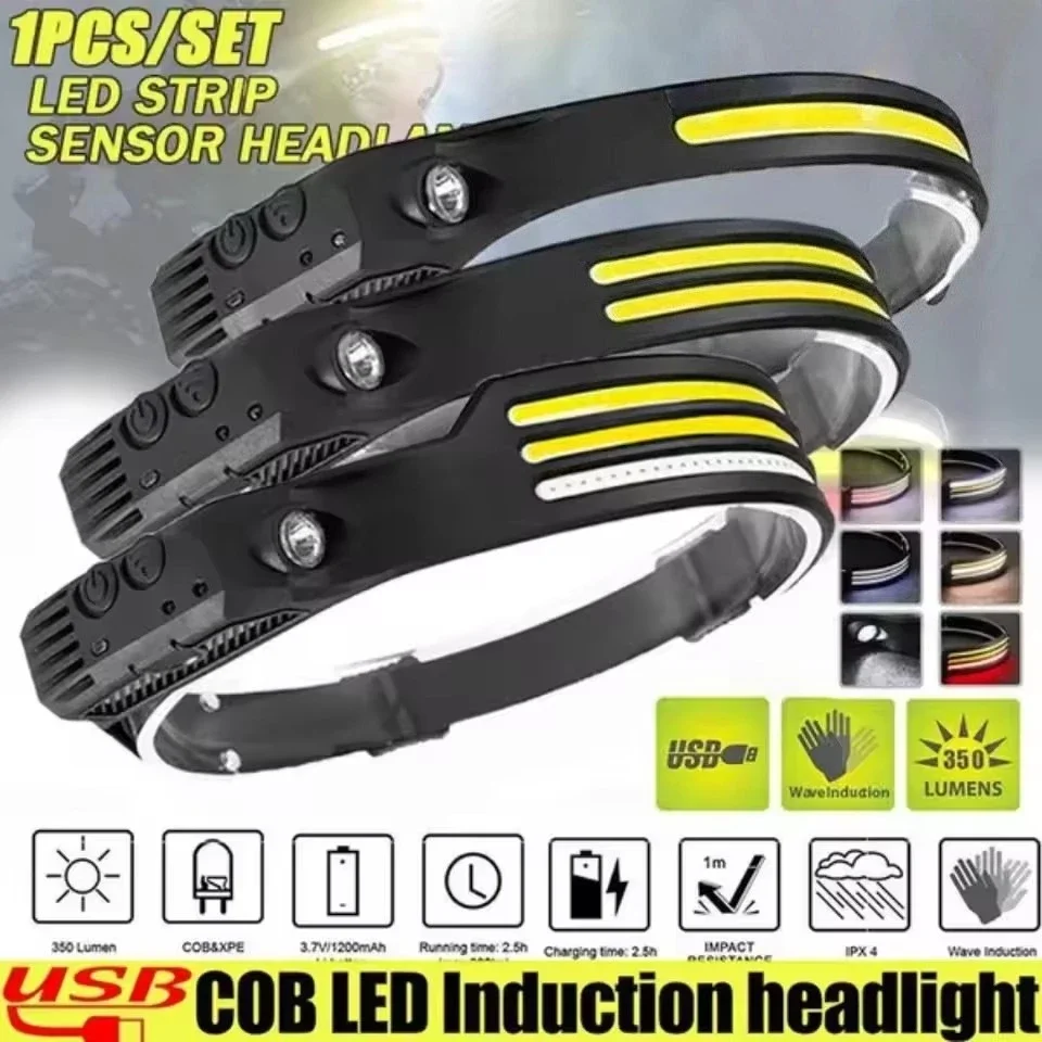 

Светодиодный налобный фонарь, широкий угол обзора 230 градусов, 5 режимов освещения, технология датчика движения, водонепроницаемый портативный уличный налобный фонарь