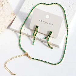 Bridal Fashion Crystal Green Zircon Choker Necklace Women Wedding Accessories Tennis Chain Chokers Jewelry Collier Femme