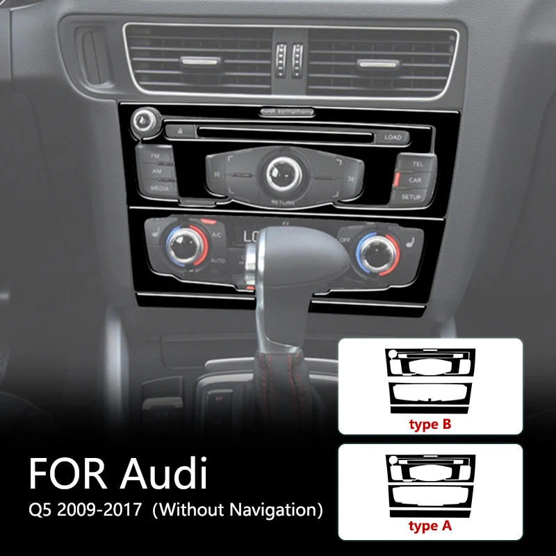 Radio With CD Player Set Brand New ABS Gloss Black Stickers For Audi Q5 2009-2017（Without Navigation）Car Interior Accessories