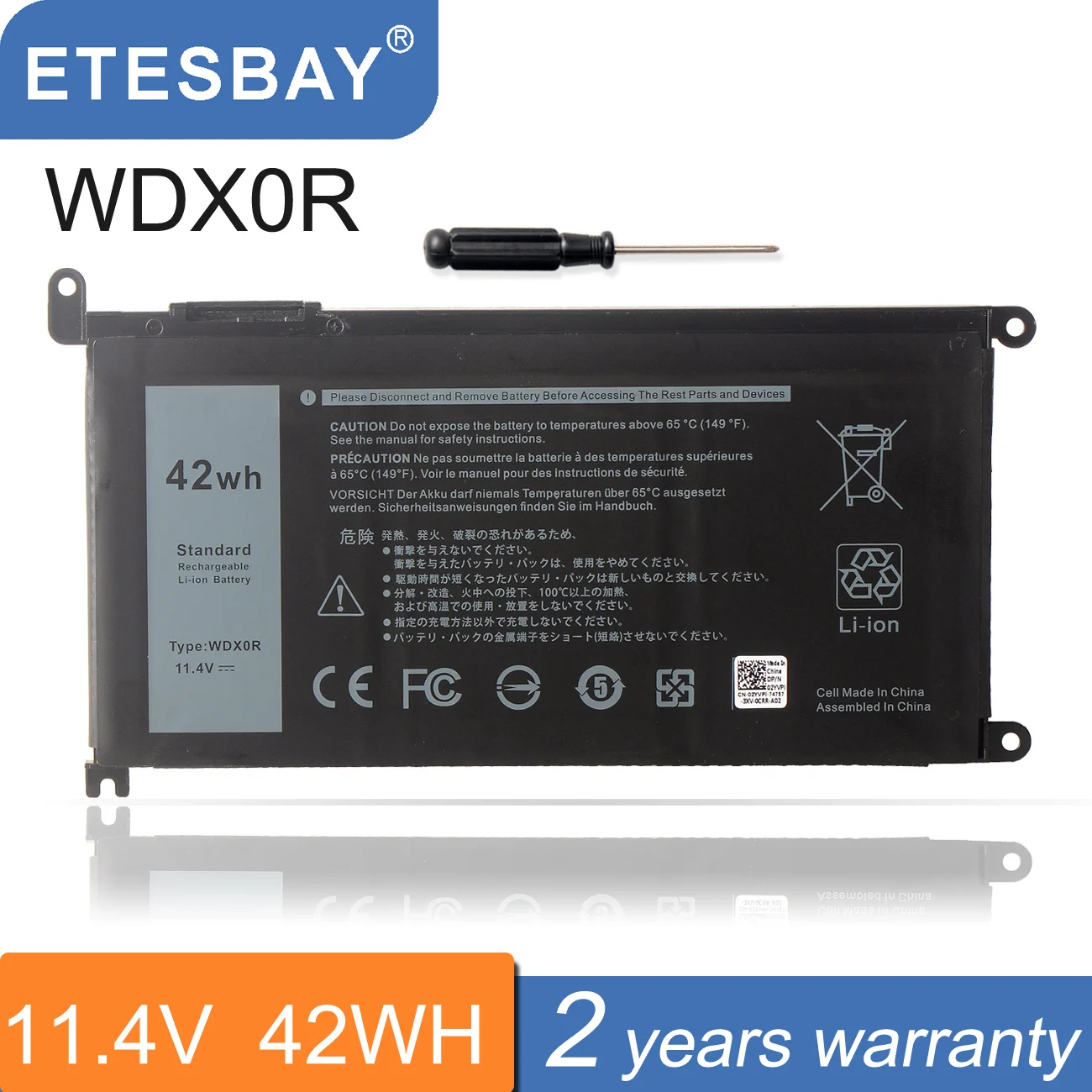 Etesbay WDX0R Wdxor Laptop Batterij Voor Dell Inspiron 13 5368 5378 7368 14 7460 7472 5468 15 5538 5567 5568 7560 7570 P66F 3189