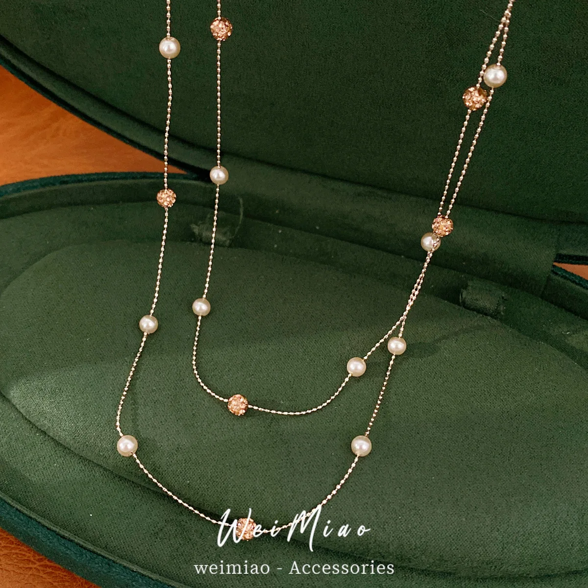Layered Thin Chain Necklace Scattered Small Pearl Beads Accent Collar Neckpiece For French Elegant Style Outfit Decoration