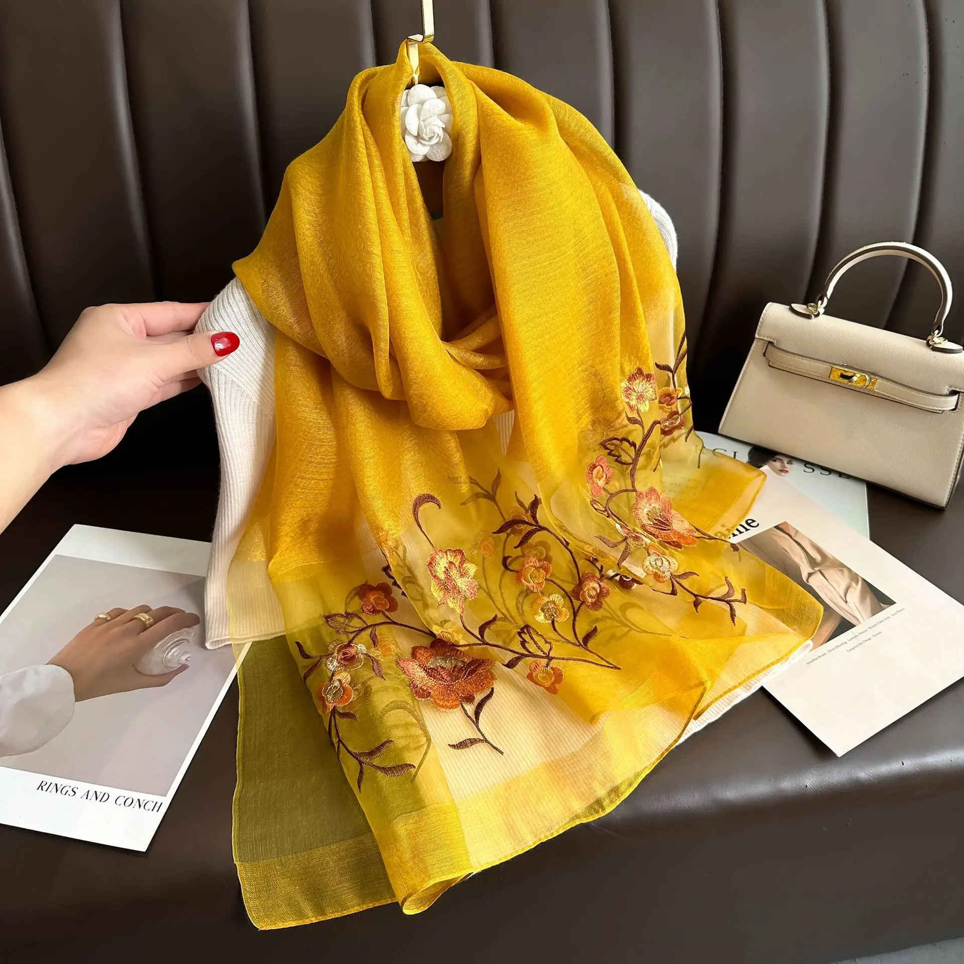 Luxury Brand Solid Silk wool scarf for Women Shawls Scarves Summer Hijab Fashion Warm Long Bandana Foulard Pashmina Poncho new