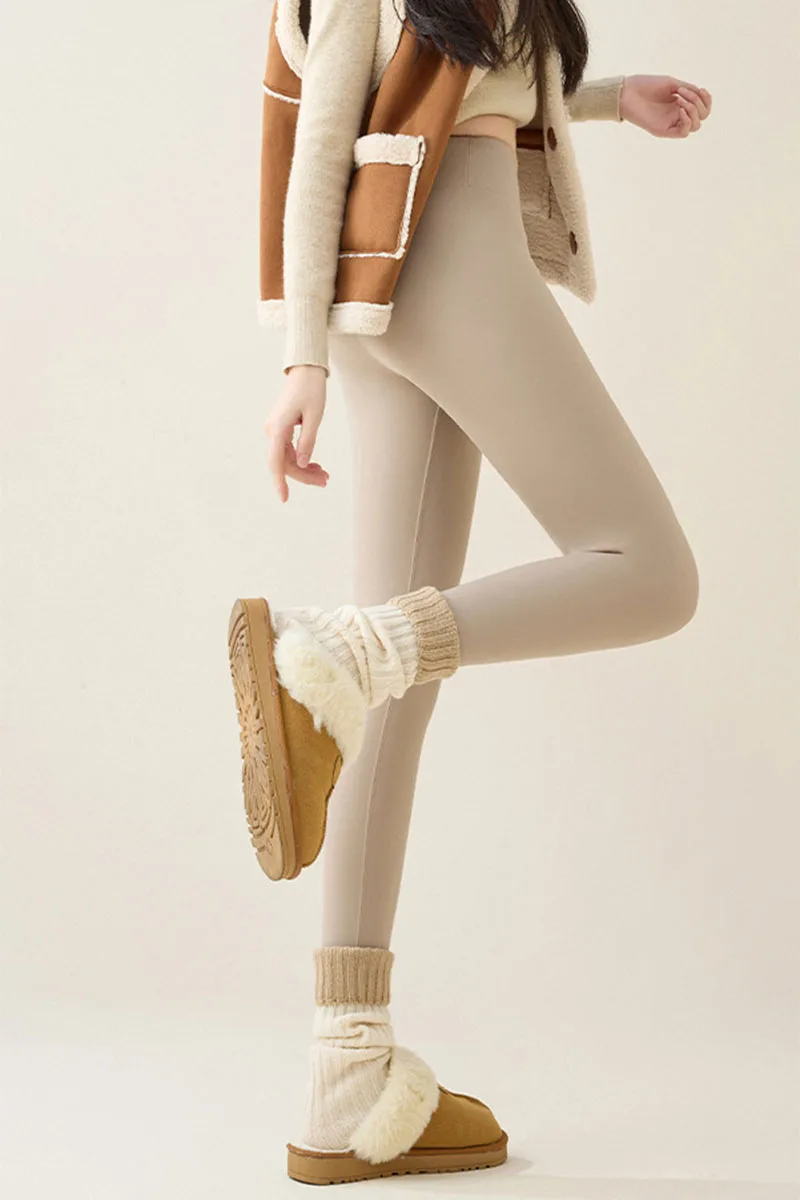 Korean High Waist Plus Velvet Warm Leggings Solid Color Tight Elasticity Outdoor Wear Sharkskin Leggings Winter Yoga Leggings