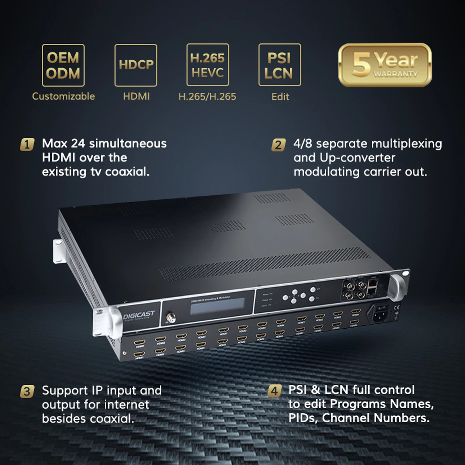 Transmisión de vídeo de TV Digital, modulador de ISDB-T HD a RF, 1080P H, DMI a 4, 8, 16 RF, DVB-T, DVB-C