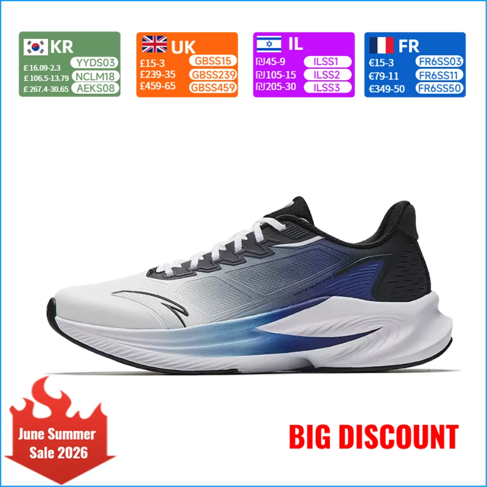 

Anta Venom 6 Leather Men's Running Shoes: Comfortable, Shock-Absorbing, Durable, Low-Top, White/Blue/Black, 912535511-4