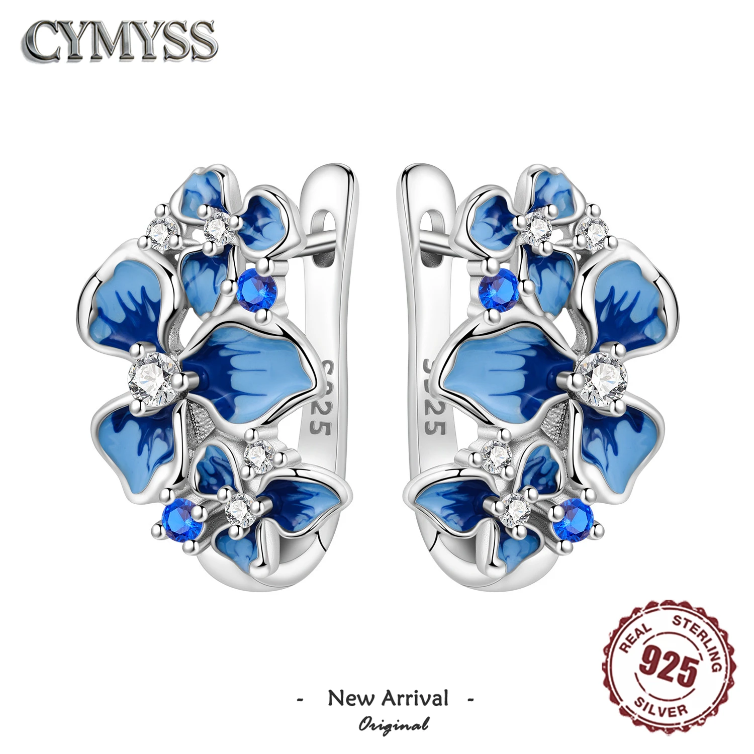 925 Sterling Silver Purple Flowers Plants Leaf Series Blue Iris Flower Earring Hoop Earrings For Women Jewelry Gifts Eardrop