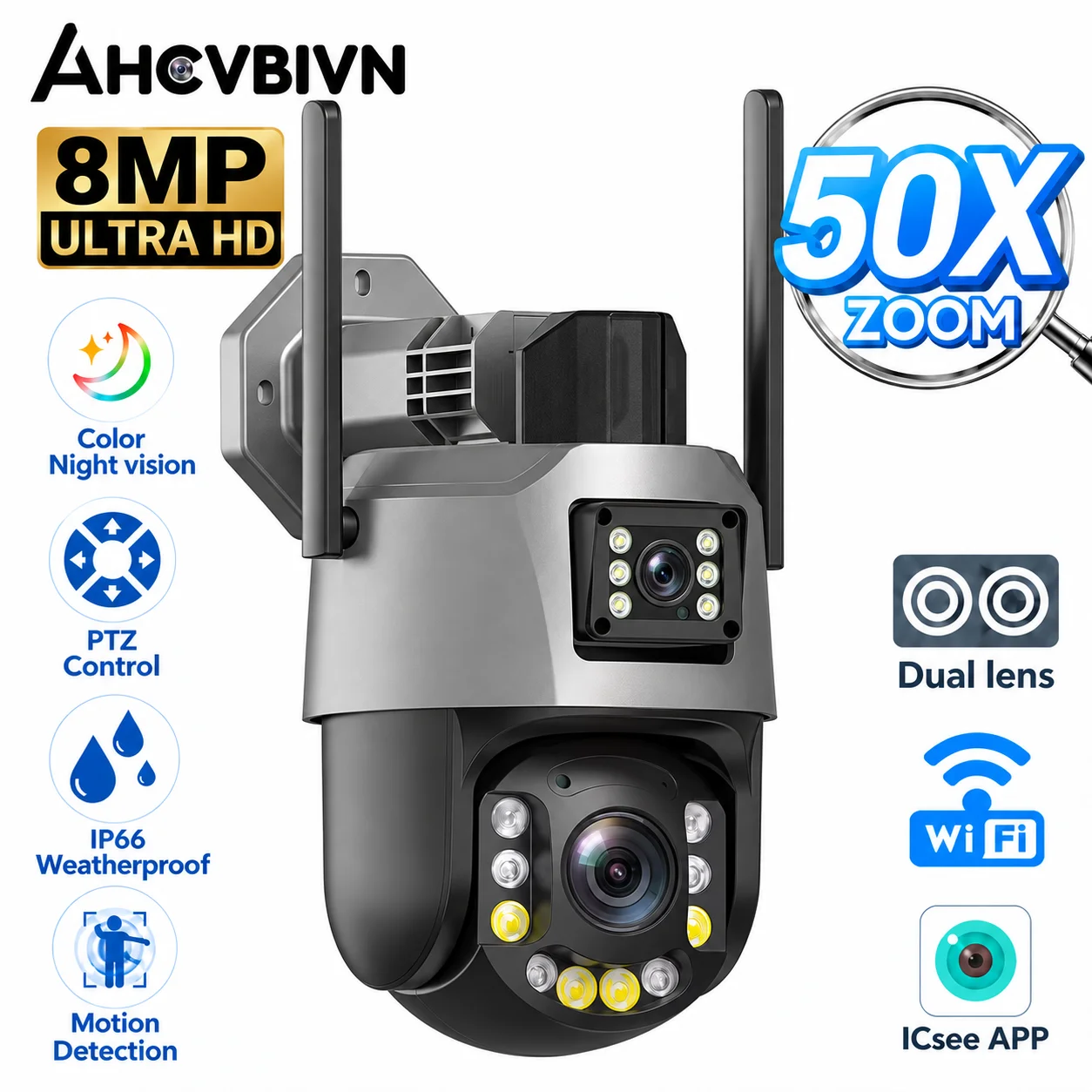 50X Optischer Zoom 8MP 4K HD Sicherheit Kamera Im Freien Wasserdichte Wifi PTZ IP Kamera Farbe Nachtsicht CCTV Menschlichen erkennung ICSEE