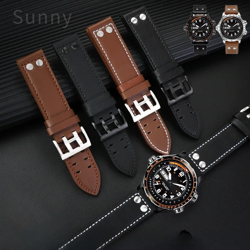 ل هاميلتون جاز كاكي مجال الطيران الرجال حزام ساعة جلد طبيعي 20 22 مللي متر المضادة للحساسية ثقب مزدوج تنفس الساعات