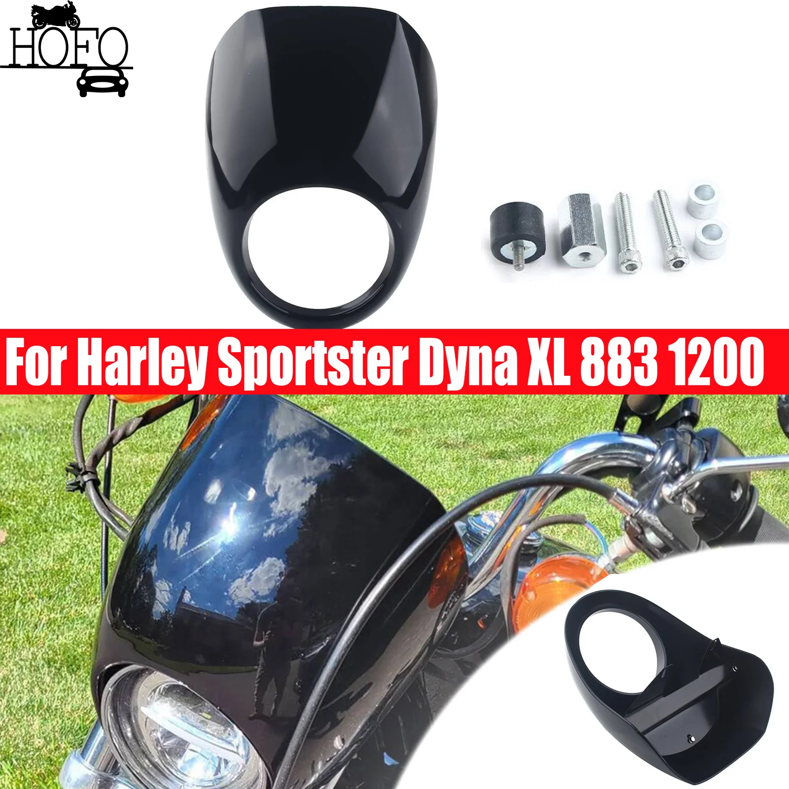 

Motorcycle Black Headlight Grill Fairing Cover ABS Plastic Windshield For Harley Sportster Dyna XL 883 1200