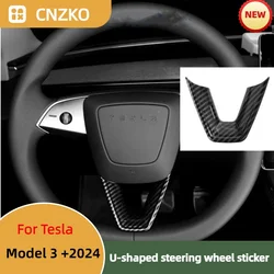 Carbon Fiber Steering Wheel U-shaped Protective Cover Is  for Tesla Model 3 Highland 2024 Anti-skid and Scratch Resistant Panels