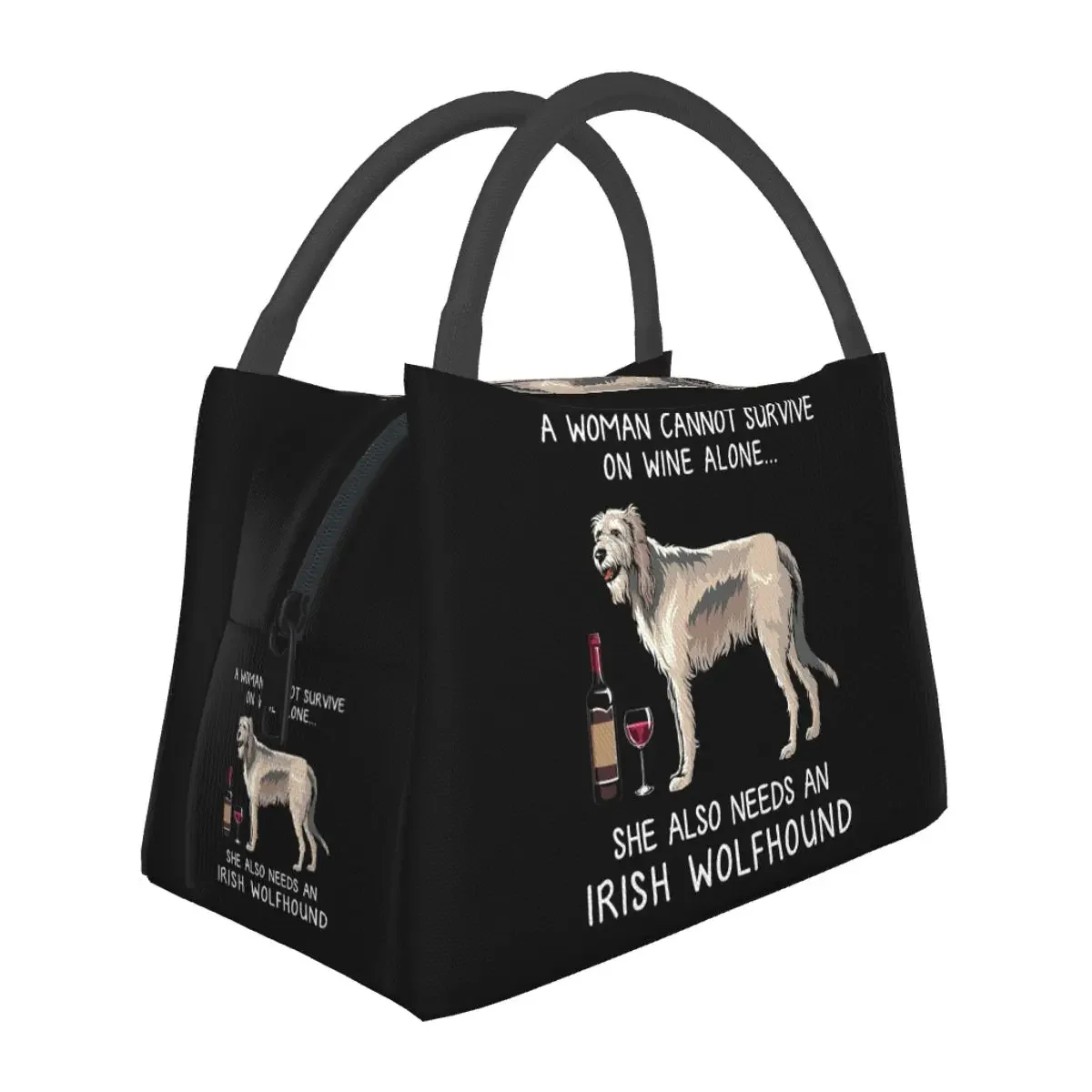 

Irish Wolfhound And Wine Funny Dog Lunch Bags Insulated Bento Box Lunch Tote Picnic Bags Thermal Bag for Woman Children Office