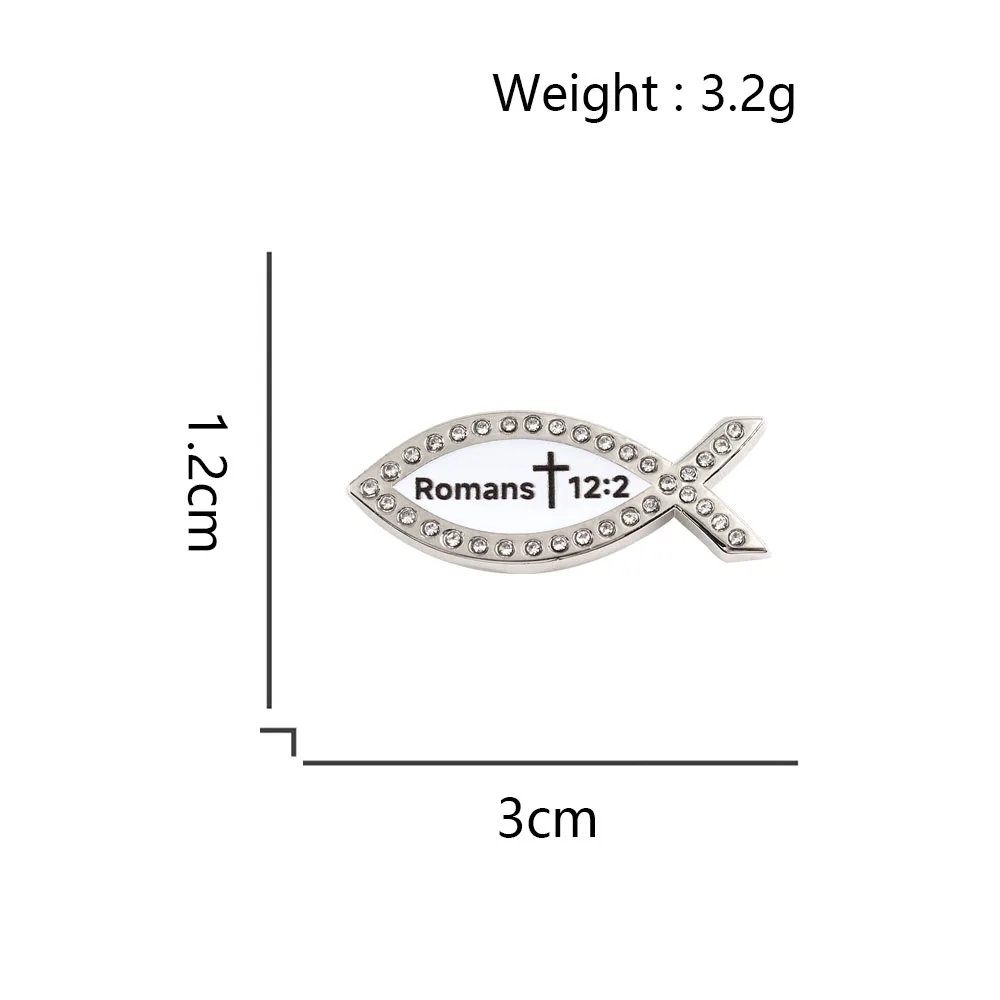 Römer 12:2 Bibelvers Emaille-Pin Christliche Jesus-Fisch-Brosche mit Strass-Kristall Ichthys-Abzeichen Religiöser Schmuck Geschenk für – Detail 2