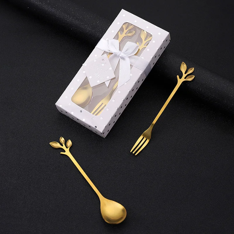 Free Shipping 30sets/lot wedding gift and giveaways Fork and Coffee Spoon Chrome gift favors set