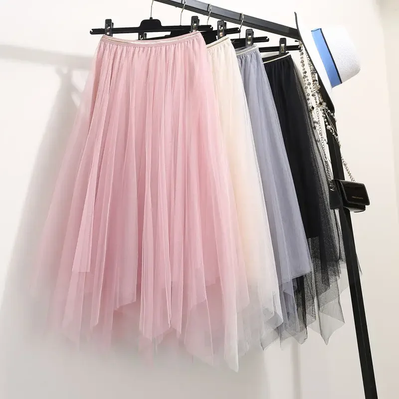 

Tulle Skirt Spring and Summer High Waist Shasha Lace Irregular Hem Skirt