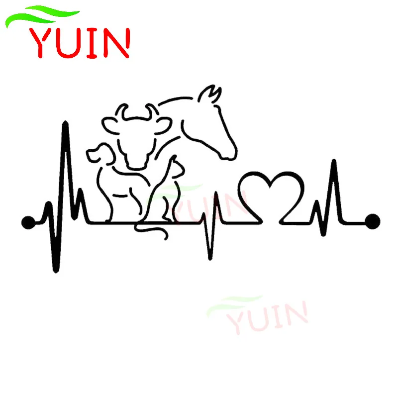 Car Sticker Dog Cat Horse Cow Heartbeat Lifeline Monitor Creative Funny Animal Decals Fashion Design PVC Bumper Decoration Decal