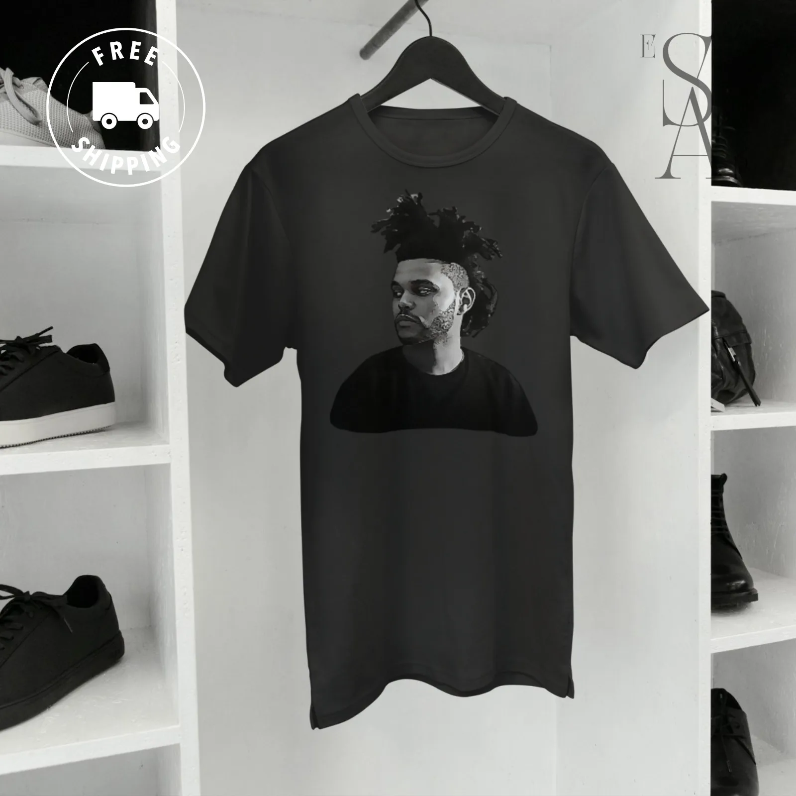 

The Weeknd Artistic Simple Unisex Premium Cotton T-Shirt Black Crew Cut Gift