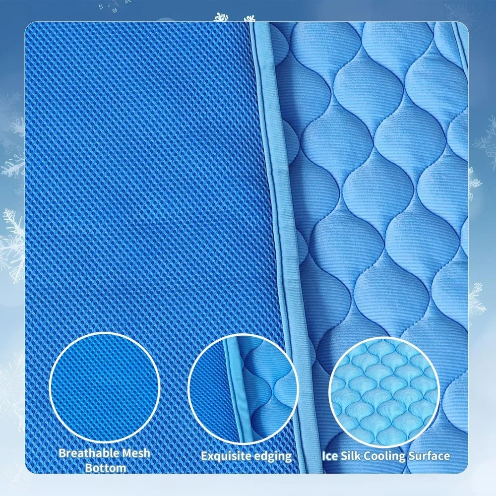 Washable Dog Cooling Mat Ice Silk Cool Mat for Pet Self Comfortable Blanket Dog Pad Blue