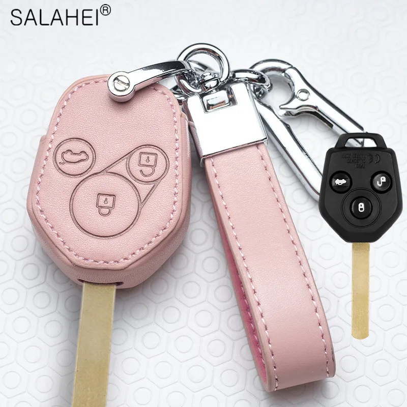 Leather Car Key Remote Case Fob Cover For Subaru Legacy Forester Outback Impreza Liberty B9 Tribeca Baja Keychain Accessories