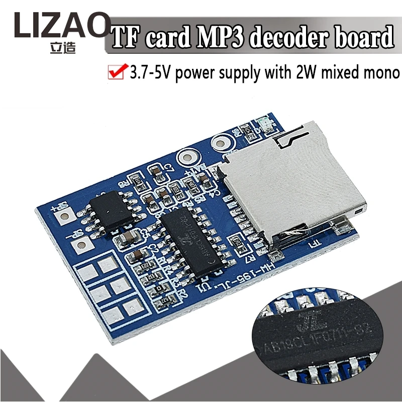 LIZAO GPD2846A TF Card MP3 Decoder Board with 2W Mono Amplifier, 3.7-5V for Arduino Audio Projects