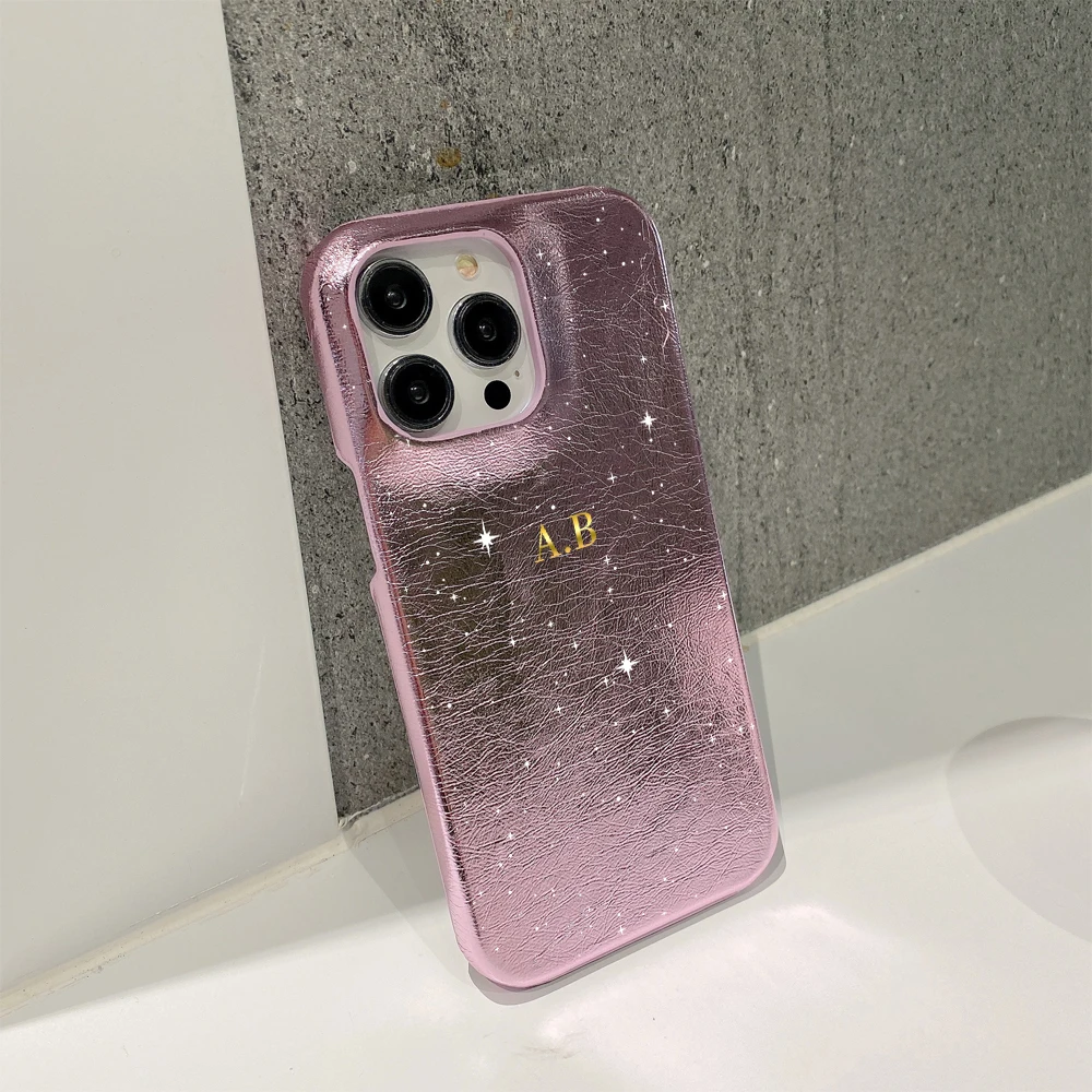 Srebrne skórzane etui na telefon iPhone 16 15 14 Plus 13 12 11 Pro Max, luksusowe, personalizowane z literami, futerał DIY z imieniem, obudowa. — zdjęcie produktu 4