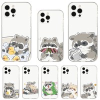 Cartoon Animal Procyon lotor Phone Case, Transparent Cover, For iPhone 13, 14,13,12,Mini,11,Pro,Max,Plus,X,XR,XS,8,SE,2020