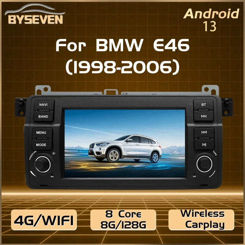 BySeven Android 13 For BMW E46 Sedan Coupe Touring Hatchback M3 Rover 1998-2005 Car Multimedia Player GPS Navigation IPS DSP 4G