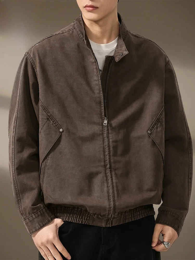 

Мужская куртка с воротником-стойкой, повседневная, в стиле ретро, американская рабочая одежда, верхняя одежда, весна 2026, модное хлопковое пальто с длинными рукавами