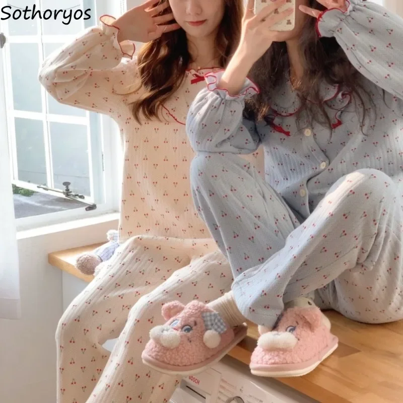 Pajama Sets Women Sweet Print Autumn Sleepwear Personality Home Daily Leisure Basics Creativity Ladies Slouchy Stylish Prevalent