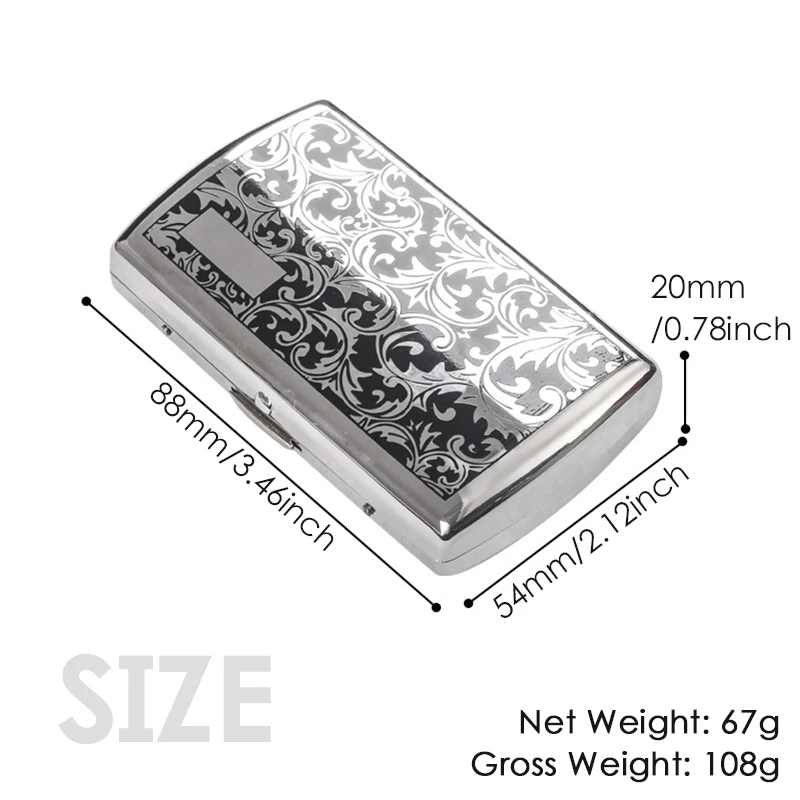 Copper Chromium-plated Material Cigarette Case Metal Printed Flower for 12pcs Cigarette Box Smoking Tools Smoke Humidor Tobacco