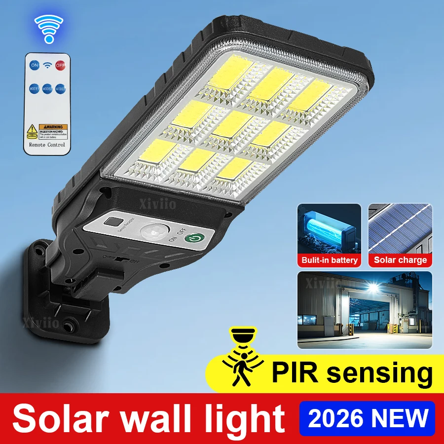 

2026 НОВЫЙ 90COB солнечный свет уличный датчик движения свет с дистанционным управлением IP65 водонепроницаемый солнечный уличный светильник для стены, сада, двора, гаража