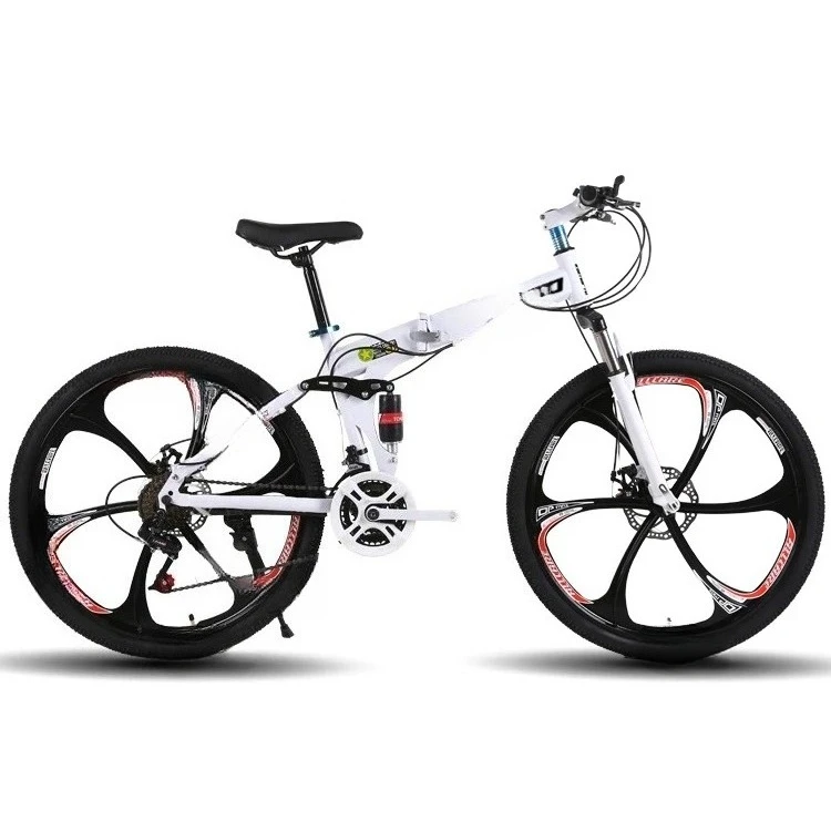 26 Inch 21 Speed Steel Frame Full Suspension Lockable Fork Double Disc Brake Folding Mountain Bike for Boy Girl