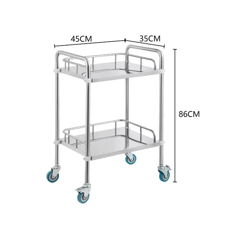 2 Shelf Salon Trolley Utility Cart with Wheels Stainless Steel Lab Serving Cart for Fixing Lab Equipment Kitchen Home