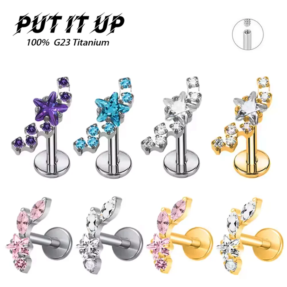 Putitup Official F136 Titanium Alloy Classic Star-Shaped Zirconia Earrings Fashion Ear Bone Lip Stud Body Piercing Jewellery