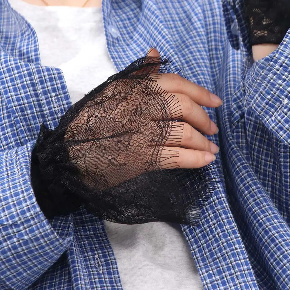 Adjustable Lace Floral Cuffs Stretchable Pleated Design Pleated Fake Sleeves Detachable White Black Wrist Accessories