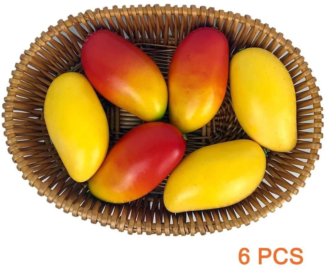 6 Pcs Artificial Mangoes Simulation Fake Fruit Home Decor Photo Props Restaurant Display Fruit Ornaments (Red & Yellow)