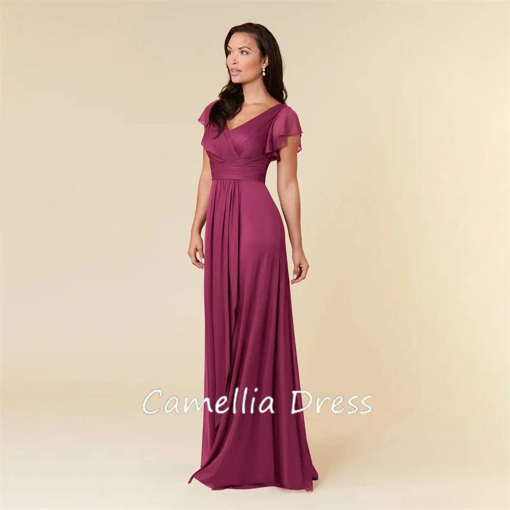 Princess V-Neck Mother Of The Bride Dress A-Line Chiffon Floor-Length Formal Dresses Pleated Vestidos Mae Da Noiva Casamentos