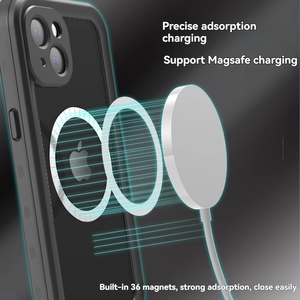 

Подходит для Apple 14-15-16, водонепроницаемый чехол для мобильного телефона, беспроводной магнитный чехол Magsafe для мобильного телефона, прозрачный универсальный чехол