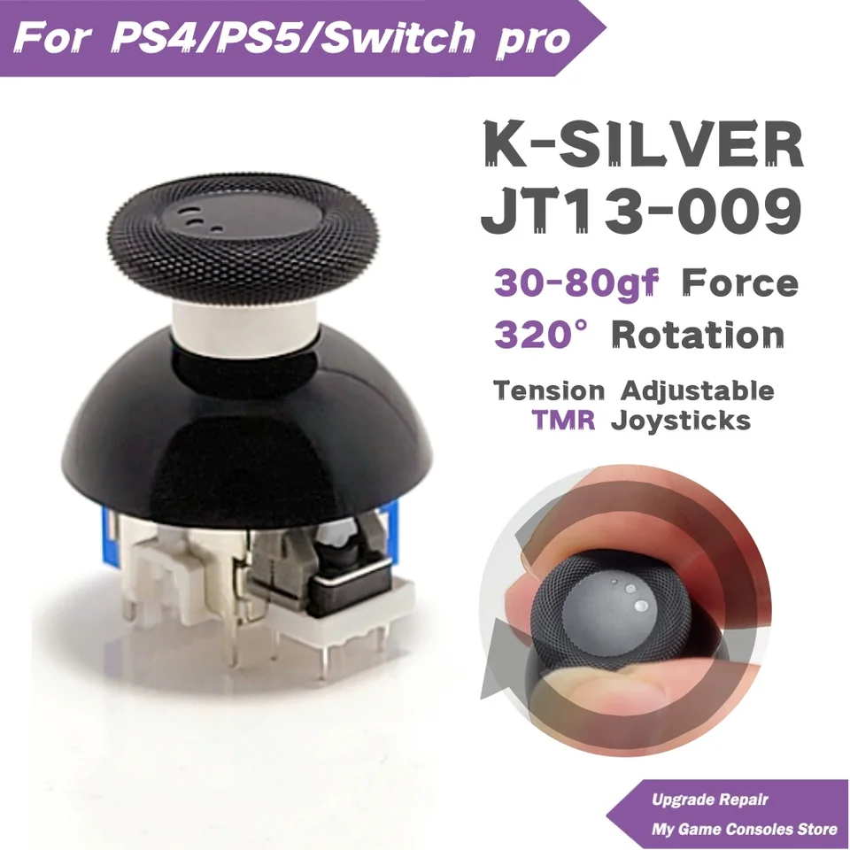 2 PIEZAS K-SILVER JT13-005 TMR Joystick de Tensión Ajustable para PS5 PS4 XBOX One JT13PRO Anti-Drift Palanca Analógica 3D